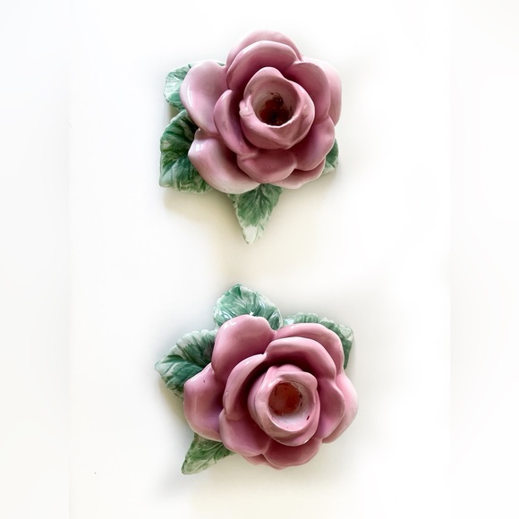 Set of Vintage Rose Ceramic Candle Holders - Picture 2 of 4